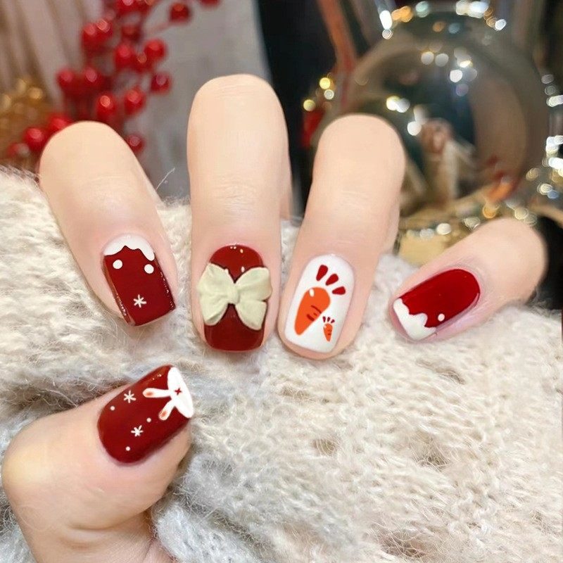 2026年新款儿童美甲穿戴甲小兔子蝴蝶结指甲贴片短款24片成品甲片,彩妆/香水/美妆工具,美甲工具,淘宝优惠券,粉丝福利购,淘宝优惠卷