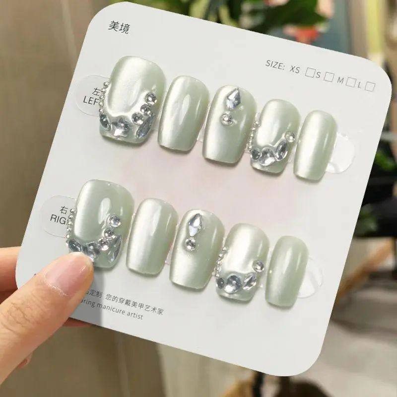 手工儿童美甲穿戴甲感短款绿色琉璃猫眼假指甲贴片2026年新款,彩妆/香水/美妆工具,美甲工具,淘宝优惠券,粉丝福利购,淘宝优惠卷