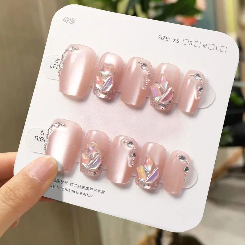 手工美甲穿戴甲2025新款高级感假指甲贴片短款猫眼高质量成品甲片