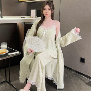 不起球性感纯棉家居服 女2025新款 维多利亚轻奢法式 蕾丝边睡衣套装