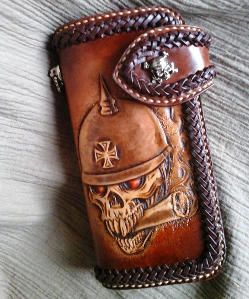 定制 手工制作 皮线 编织 深棕色 骷髅 头像  皮雕 长财布