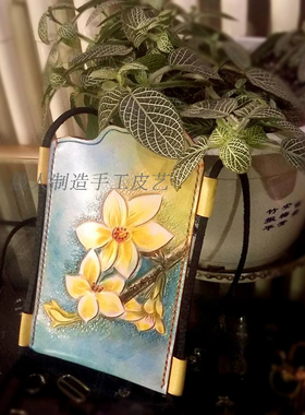 订制手工进口植鞣皮雕迎春花appliphone7splu手机套