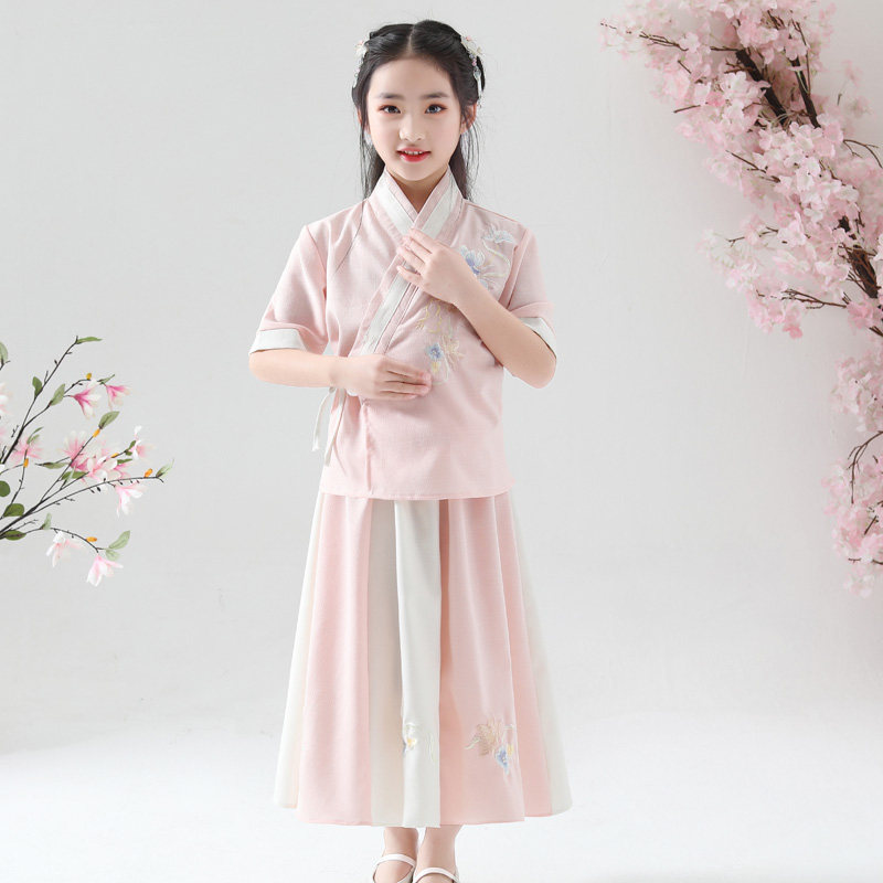 儿童短袖汉服改良版中国风古代仙气襦裙小女孩摄影写真舞台演出服
