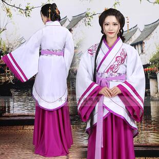 新款汉服女古装曲裾单绕交领襦裙汉朝古筝服侍女舞台演出服装摄影
