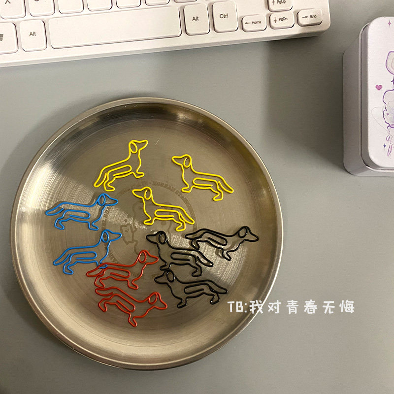 ins创意腊肠狗回形针出卡打包材料封口固定DIY装饰异形金属曲别针