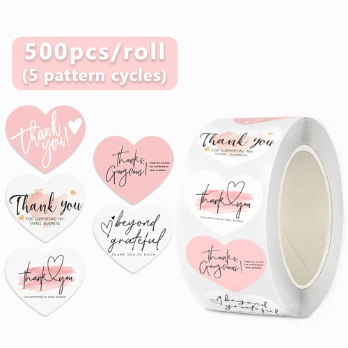 ins简约高颜值爱心形贴纸感谢封口贴thank you sticker礼物包装饰