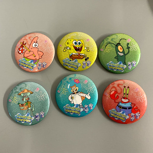双闪卡通海绵宝宝趣味吧唧派大星章鱼哥周边痞老板徽章胸针挂饰件