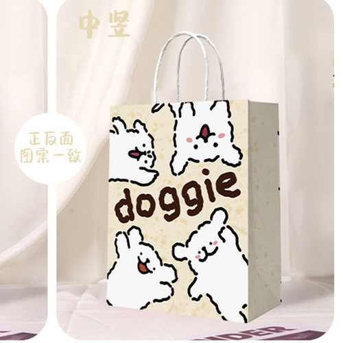 ins高颜值可爱线条小狗牛皮纸礼品袋小海狸猫咪手提袋生日礼物袋