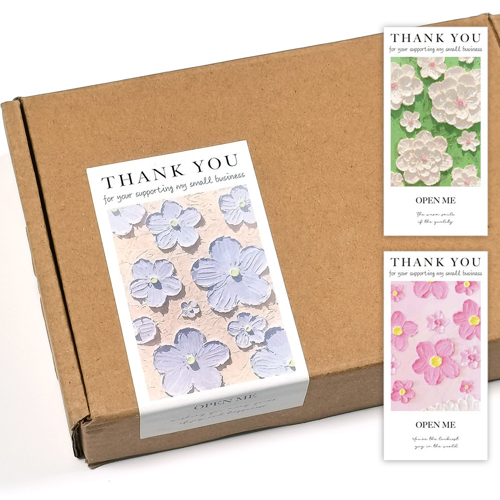 ins高颜值油画花卉封口贴 出小卡打包快递感谢你贴纸礼物包装装饰图片