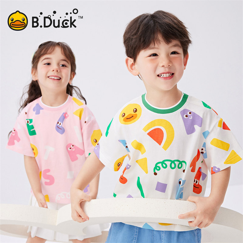 B.Duck小黄鸭儿童纯棉短袖夏季新款男女童印花圆领T恤 BF2501075