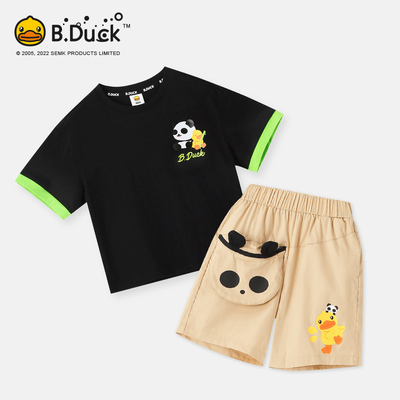 【组合】B.Duck小黄鸭儿童短袖短裤套装夏季男童熊猫T恤 BF250102