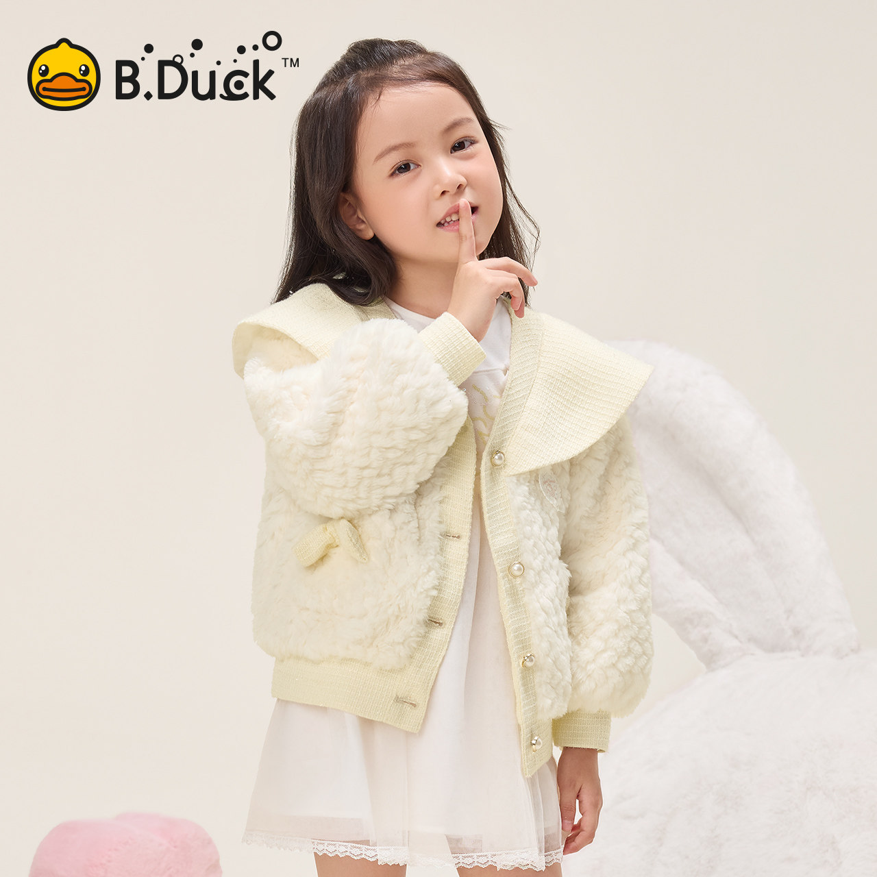 bduck小黄鸭童装女童外套冬装儿童加厚保暖毛绒外套上衣小香风图片