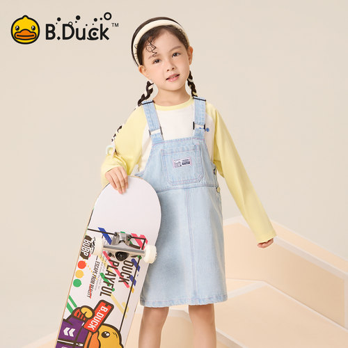 bduck小黄鸭童装女童连衣裙吊带牛仔裙纯棉春秋2026新款女孩裙子