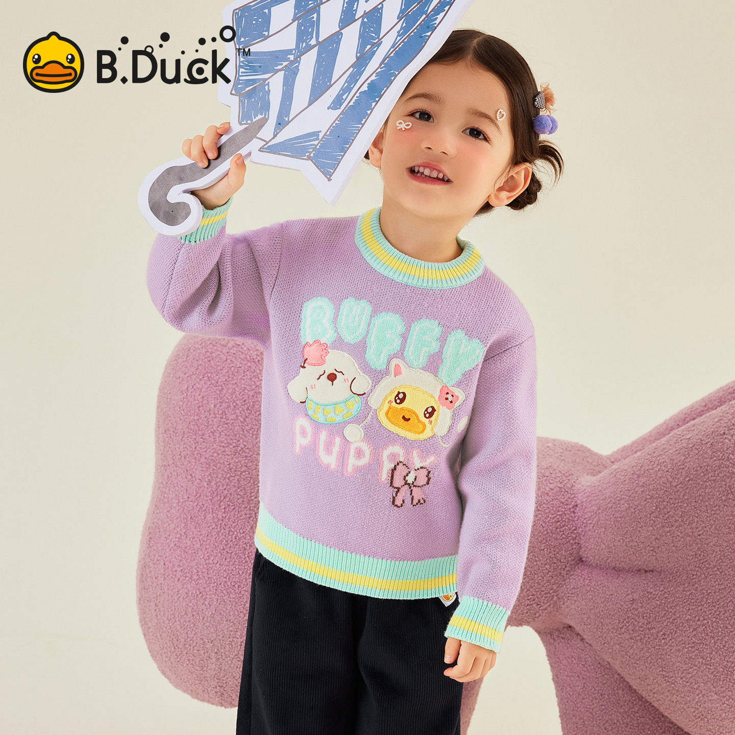 bduck小黄鸭童装女童毛衣冬季2025新款宝宝针织衫儿童毛衫打底衫图片