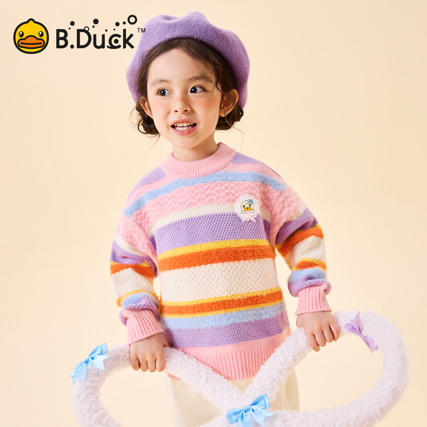 bduck小黄鸭童装女童毛衣儿童半高领针织衫冬季保暖小女孩毛衫厚图片