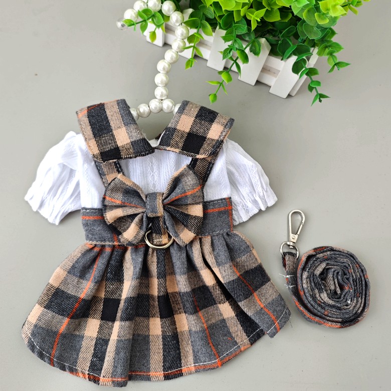 韩版jk裙牵引绳外出宠物猫泰迪博美比熊狗狗衣服夏季小型犬夏薄款
