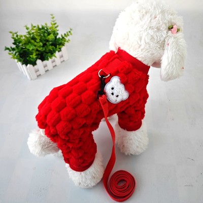 金龟子绒宠物狗狗可牵引衣服泰迪比熊博美贵宾四脚衣秋冬新年喜庆