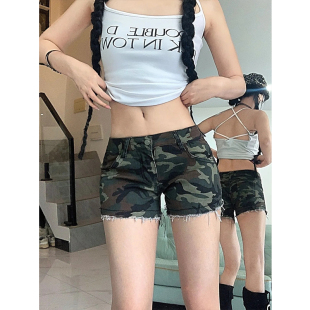 夏季新款性感超短迷彩韩版毛边牛仔裤女显瘦超低腰短裤热裤女裤子