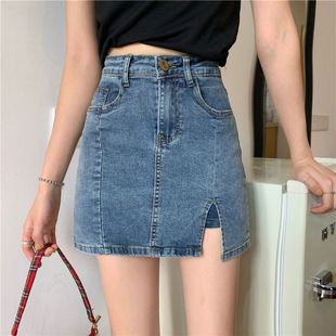 高腰牛仔裙2021新款开叉包臀防走光ins裙子女学生韩版显瘦裙裤潮