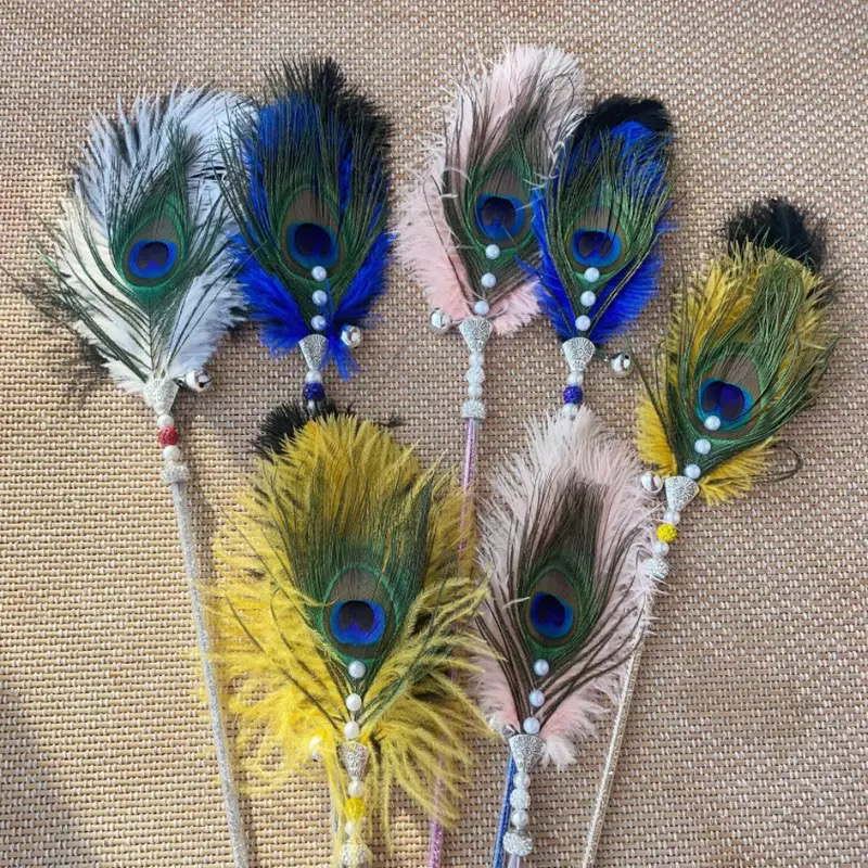 爆款铃铛孔雀羽毛鸵鸟毛火鸡毛仙女宫廷风耐咬猫咪玩具解闷神器