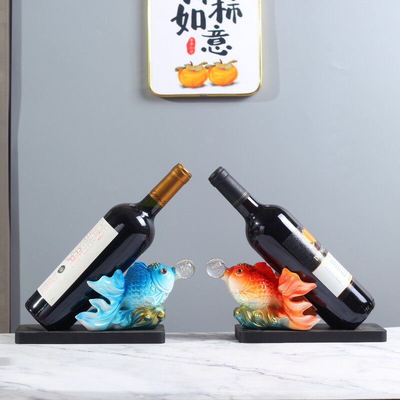 年年有余锦鲤情侣一对红酒架酒柜装饰品摆件家居客厅电视柜餐边柜