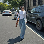 高腰翻边设计感欧美拖地长裤 新款 宽松阔腿裤 VJISHA街头复古牛仔裤