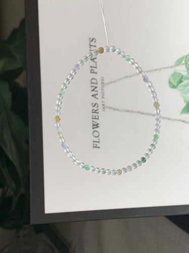 A货冰种三彩珠串米珠手链3.0mm缅甸翡翠圆珠手链