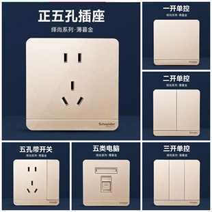 施耐德绎尚薄暮金开关插座套装 USB五孔一开二开三开四开电脑报警