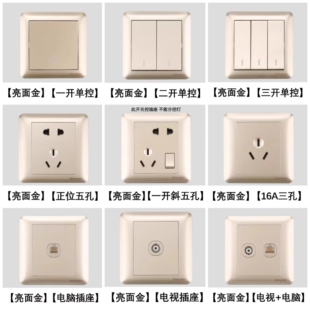 施耐德开关插座畅意+雅致金亮面10A五孔二三插一开双控二开电视