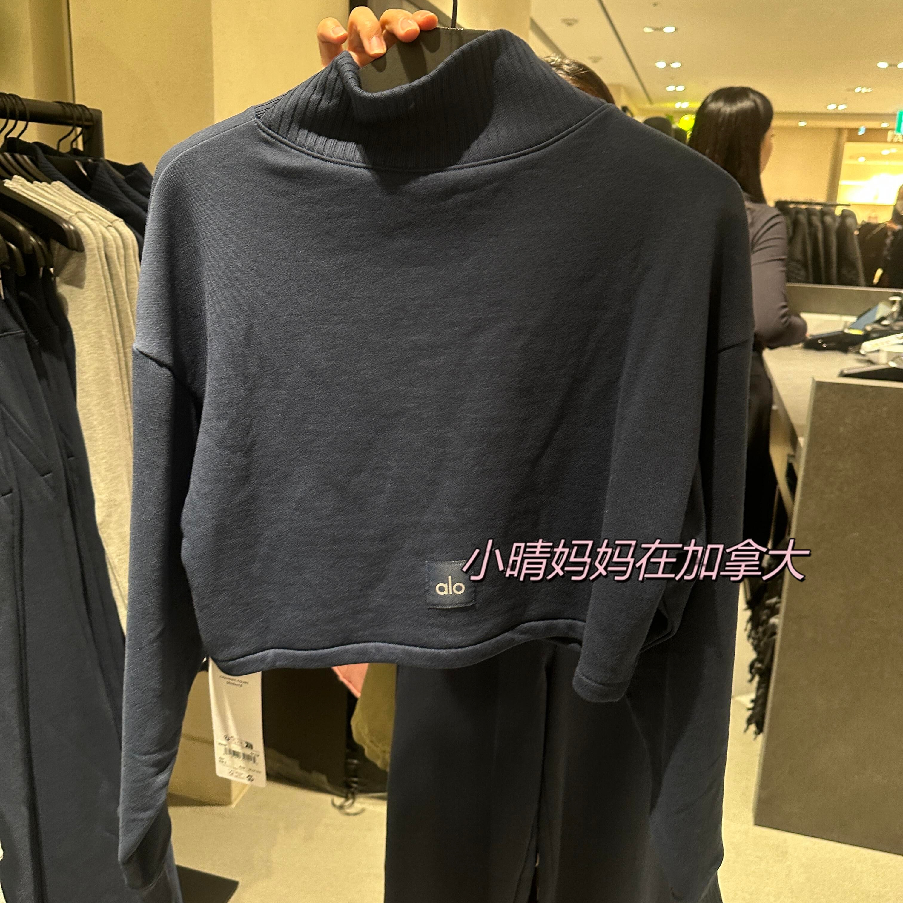 加拿大直邮ALO爱洛高领纯色宽松短款上衣套头运动衫户外休闲卫衣图片
