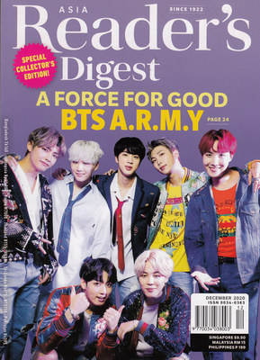 区域包邮 READER'S DIGEST ASIA 读者文摘 亚洲版 2020年12月 防弹少年团 杂志英文原版