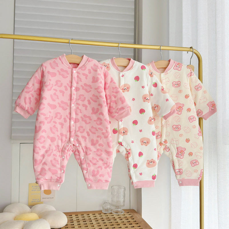 婴儿秋冬装夹棉保暖加厚哈衣外穿