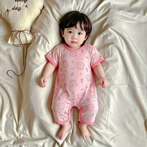 婴儿纯棉短袖哈衣爬服连体衣外穿