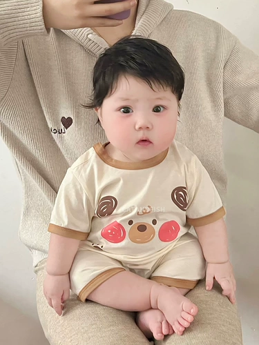 Детская хлопковая летняя одежда для мальчиков для новорожденных, летняя пижама, короткий рукав