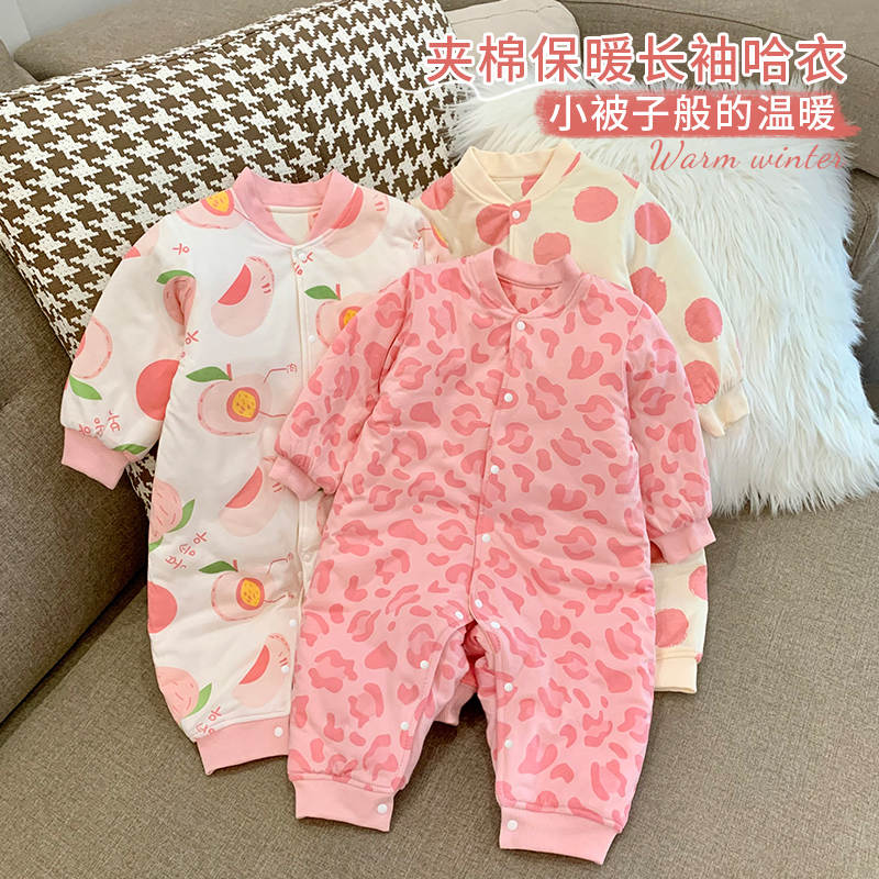 婴幼儿夹棉哈衣长袖女宝宝爬服