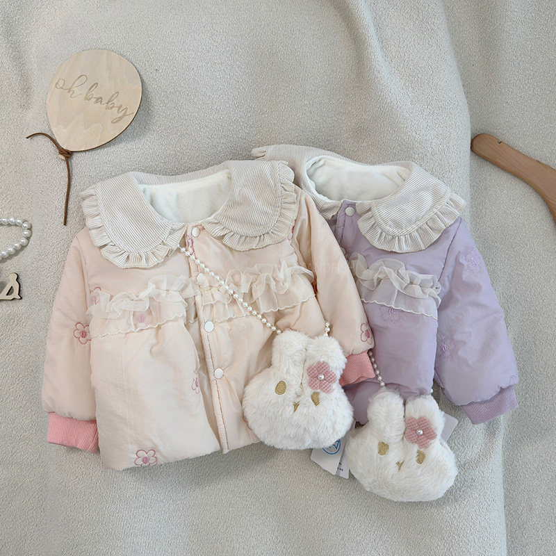 女童加绒加厚棉袄外套秋冬装外穿