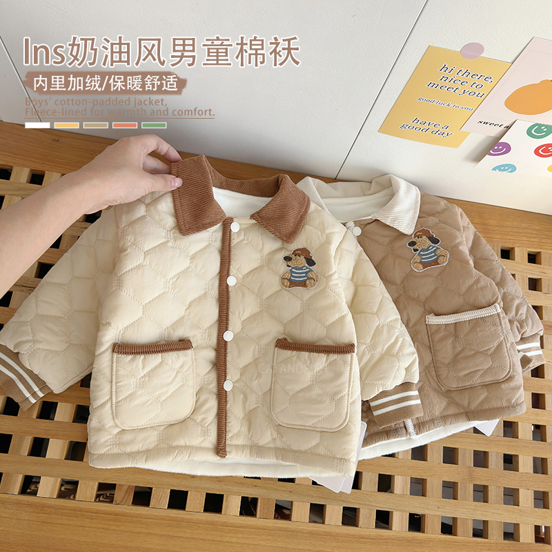 2025新款儿童加绒外套男宝宝外穿加厚上衣中小童保暖秋冬外出棉袄