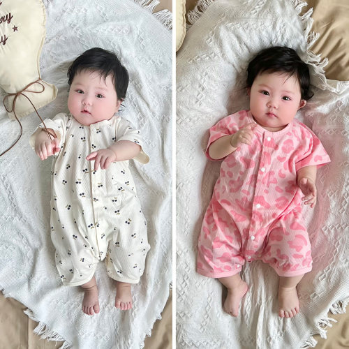 婴儿女宝宝无骨纯棉短袖哈衣夏