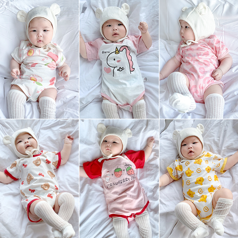 女宝宝婴儿短袖连体哈衣爬服夏季