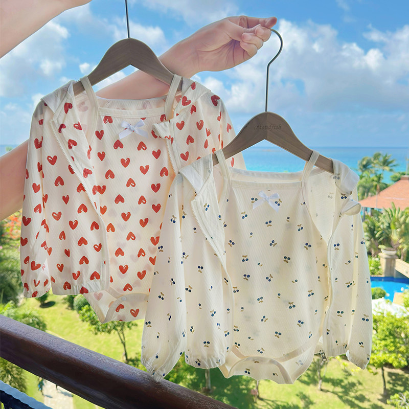 儿童空调服吊带包屁衣薄款纯棉秋