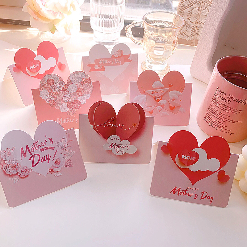 母亲节贺卡花店花束感恩卡谢谢小卡片对折爱心留言寄语卡40张包邮