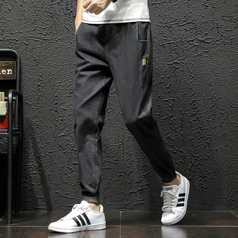 男士修身小脚束脚哈伦裤水洗休闲裤男B416-K186P55浅蓝P58浅灰P58,男装牛仔裤,电商A063
