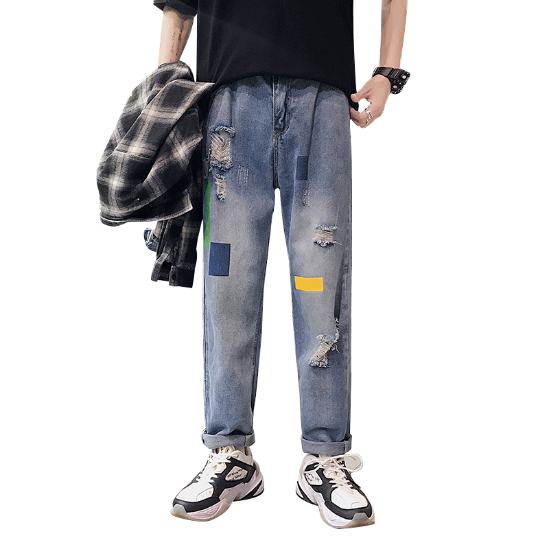 2020潮牌印花男士韩版潮流宽松破洞牛仔裤B416-K317-P45,男装牛仔裤,电商A063