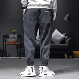 秋季新款休闲裤韩版潮流条纹牛仔宽松束脚九分裤子男B416-K321，男装牛仔裤，电商A063