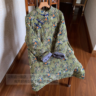【花间】夹棉灯芯绒连衣裙秋冬中国风女装宽松中长款斜襟盘扣茶服
