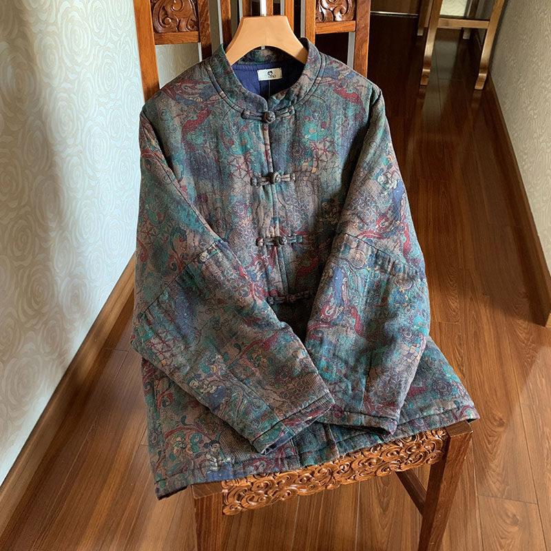 【敦煌飞天】冬季做旧禅意棉袄中国风女装宽松加大码盘扣棉衣外套