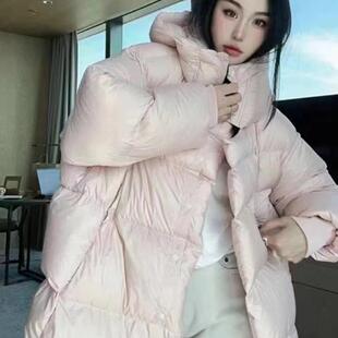 高级感超好看欧货面包服美拉德咖色中长款连帽羽绒服外套女冬季鹅