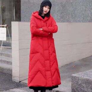 刺绣盘扣中国民族风羽绒服女中长款长过膝到脚踝2024新款大码连帽