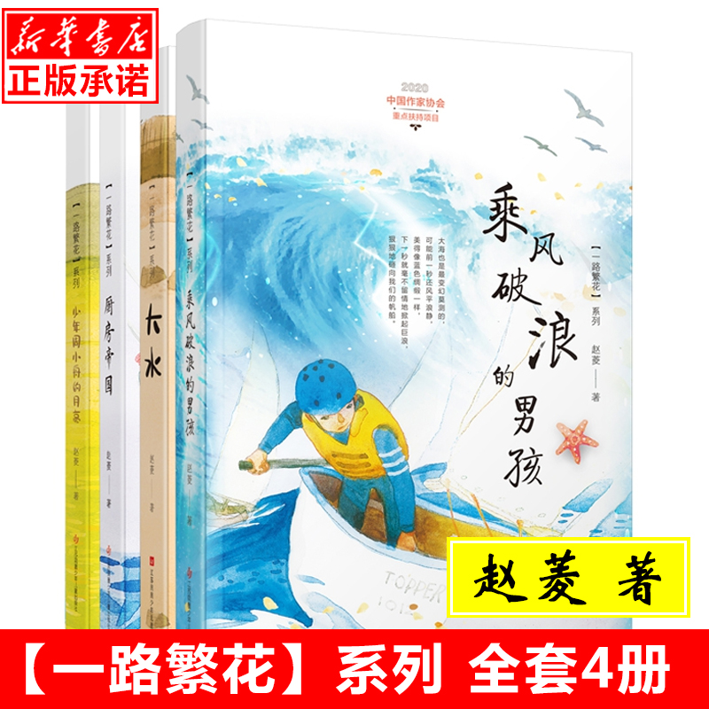 一路繁花系列儿童文学全套4册 赵菱著作 乘风破浪的男孩+大水+厨房帝国+少年周小舟的月亮 三四五年级小学生课外阅读书籍成长励志