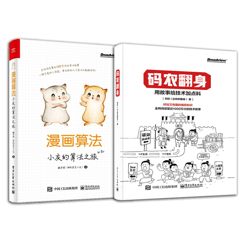 码农翻身+漫画算法(小灰的算法之旅) 共2册 用故事给技术加点料 好玩又有趣的编程知识 计算机程序员软件编程项目开发经验 企业级